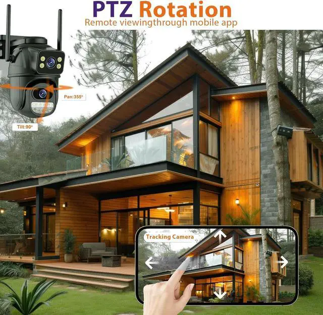 Alt view image 3 of 7 - Security Camera Outdoor 2.4G WiFi PTZ Outdoor Camera Dual Lens Home Security Cameras Linkage 360°View 4MP Plug-in Cable Two-Way Talk,AI Detection,Full-Color Night Vision,Auto Tracking,24/7 Recording