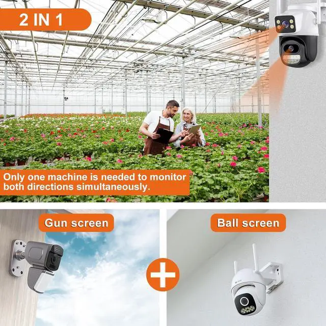 Alt view image 7 of 7 - Security Camera Outdoor 2.4G WiFi PTZ Outdoor Camera Dual Lens Home Security Cameras Linkage 360°View 4MP Plug-in Cable Two-Way Talk,AI Detection,Full-Color Night Vision,Auto Tracking,24/7 Recording