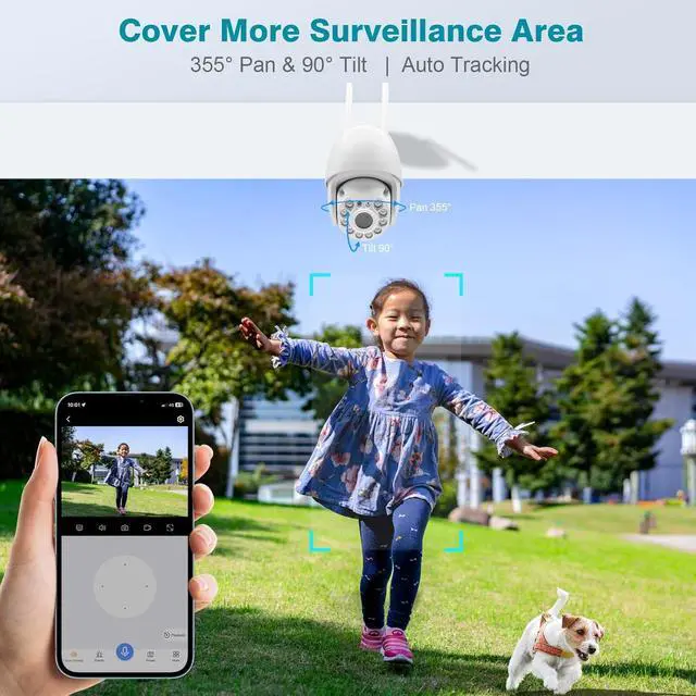 Alt view image 3 of 6 - 360° View Pan/Tilt/Digital Zoom 5MP WiFi Security Camera Outdoor, Motion Detection, Humanoid Tracking, Floodlight&Siren Alarm, Color Night Vision, PC&Mobile Remote View, Two-Way Audio PTZ