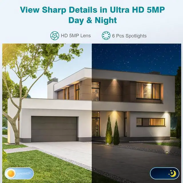 Alt view image 4 of 6 - 360° View Pan/Tilt/Digital Zoom 5MP WiFi Security Camera Outdoor, Motion Detection, Humanoid Tracking, Floodlight&Siren Alarm, Color Night Vision, PC&Mobile Remote View, Two-Way Audio PTZ