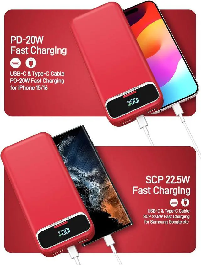 Alt view image 4 of 7 - Portable Charger Power Bank with Built in Cables and AC Wall Plug,PD20W&SCP22.5W USB-C Super Fast Charging,20000mAh Travel Phone Charging,LED Display Battery Pack Compatible All iPhone Samsung etc