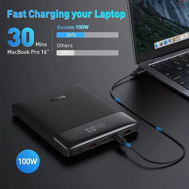 Alt view image 3 of 7 - Baseus Laptop Power Bank, 100W Blade USB C Portable Charger, Super Fast Charging 20000mAh Slim Battery Pack for Laptop, MacBook Air, Dell, IPad, HP, iPhone, Samsung Galaxy, Switch, Steam Deck