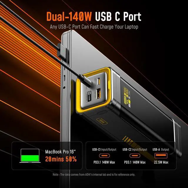 Alt view image 3 of 7 - 240W Laptop Power Bank 27600mAh Portable Fast Charger (99.3wh) Airline-Compliant 140W PD 3.1 Large Battery Pack The Future Starship for MacBook iPad iPhone 16 Pro Max Galaxy Steam Deck Grey