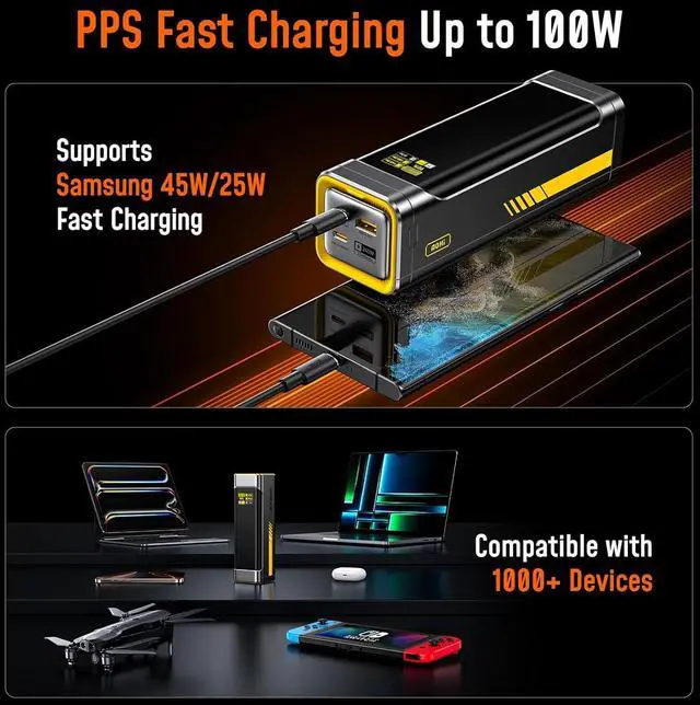 Alt view image 5 of 7 - 240W Laptop Power Bank 27600mAh Portable Fast Charger (99.3wh) Airline-Compliant 140W PD 3.1 Large Battery Pack The Future Starship for MacBook iPad iPhone 16 Pro Max Galaxy Steam Deck Grey