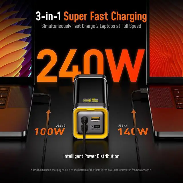 Alt view image 4 of 7 - 240W Laptop Power Bank 27600mAh Portable Fast Charger (99.3wh) Airline-Compliant 140W PD 3.1 Large Battery Pack The Future Starship for MacBook iPad iPhone 16 Pro Max Galaxy Steam Deck Grey