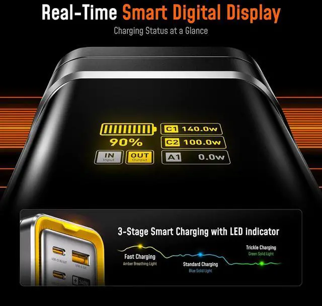 Alt view image 7 of 7 - 240W Laptop Power Bank 27600mAh Portable Fast Charger (99.3wh) Airline-Compliant 140W PD 3.1 Large Battery Pack The Future Starship for MacBook iPad iPhone 16 Pro Max Galaxy Steam Deck Grey
