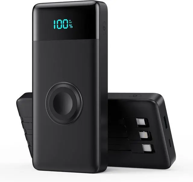 Main image of Portable Charger with Built-in Cables and iWatch Charger,10800mAh QC4.0+PD 25W Fast Charging USB C Power Bank,6 Outputs LCD Display Travel Battery Pack for iPhone 16/15/14/13, Android,Apple Watch etc