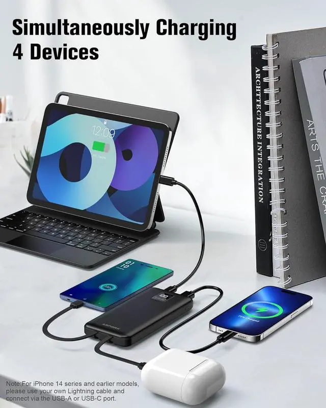 Alt view image 4 of 7 - AsperX 2-Pack 10000mAh Portable Charger with Built-in Cables, USB-C Output Power Bank Fast Charging, LED Display Travel Essential Battery Pack for iPhone Android Google Pixel LG iPad Heated Vest, etc