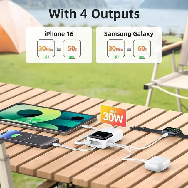 Alt view image 7 of 7 - PD 30W Fast Charging Portable iPhone Charger 10 000mAh Mini Size Power Bank with Built in USB C & Lightning Cable, LED Display, Travel Battery Pack for iPhone 16/15/14/13 Series Samsung etc