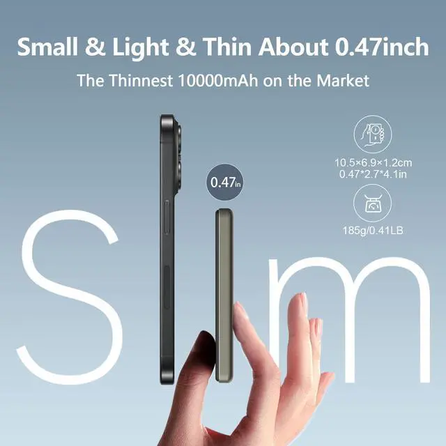 Alt view image 2 of 7 - LUCKYDUO Ultra Slim 10000mAh for Magnetic Portable Charger,0.47IN Thin Wireless Magnetic Power Bank, Compact Battery Pack with PD 20W Two Way USB-C Charging,Compatible with iPhone 16/15/14/13 Series