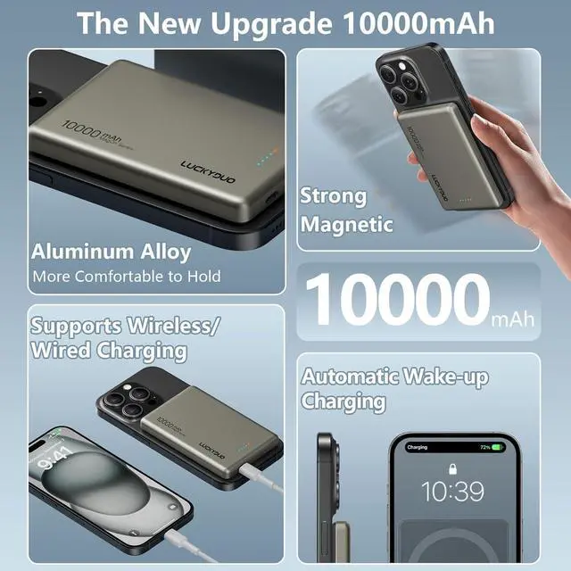 Alt view image 3 of 7 - LUCKYDUO Ultra Slim 10000mAh for Magnetic Portable Charger,0.47IN Thin Wireless Magnetic Power Bank, Compact Battery Pack with PD 20W Two Way USB-C Charging,Compatible with iPhone 16/15/14/13 Series