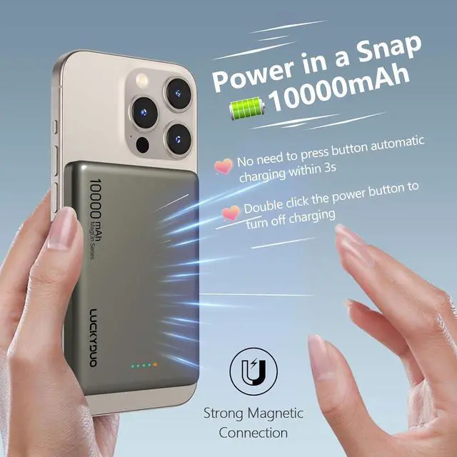 Alt view image 4 of 7 - LUCKYDUO Ultra Slim 10000mAh for Magnetic Portable Charger,0.47IN Thin Wireless Magnetic Power Bank, Compact Battery Pack with PD 20W Two Way USB-C Charging,Compatible with iPhone 16/15/14/13 Series