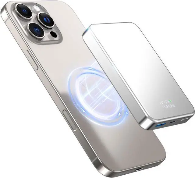 Main image of for Magsafe Portable Charger, Aluminum Alloy Small 10000mAh 20W PD Magnetic Power Bank, USB-C in&Out Wireless Battery Pack Phone Charger for iPhone 16/15/14/13/12 Plus Pro Max Series -Silvery