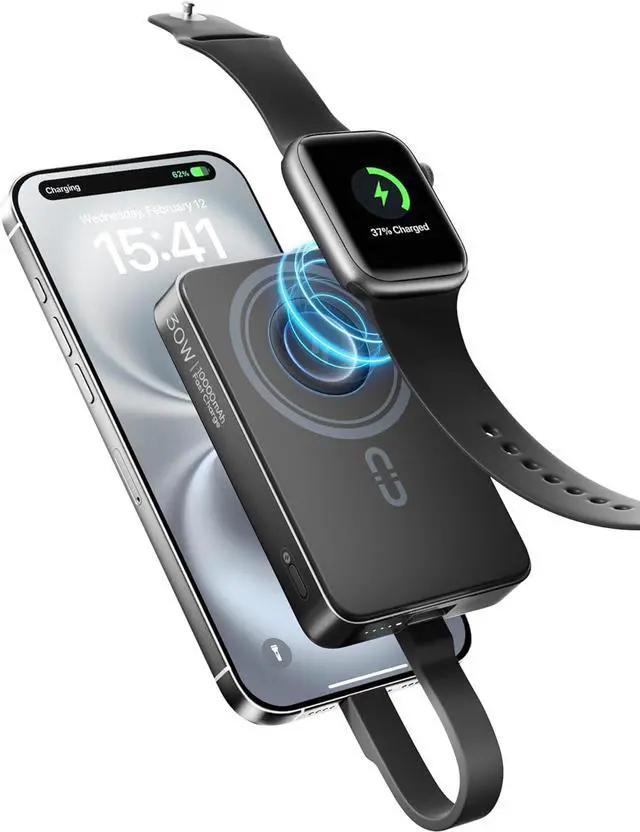 Main image of ROMOSS MagSafe Portable Charger, 10000mAh Magnetic Power Bank with 30W USB-C Fast Charging & 15W Wireless Charging, Travel Backup Battery Pack for Apple Watch, AirPods, iPhone 16/15/14/13/12 Series