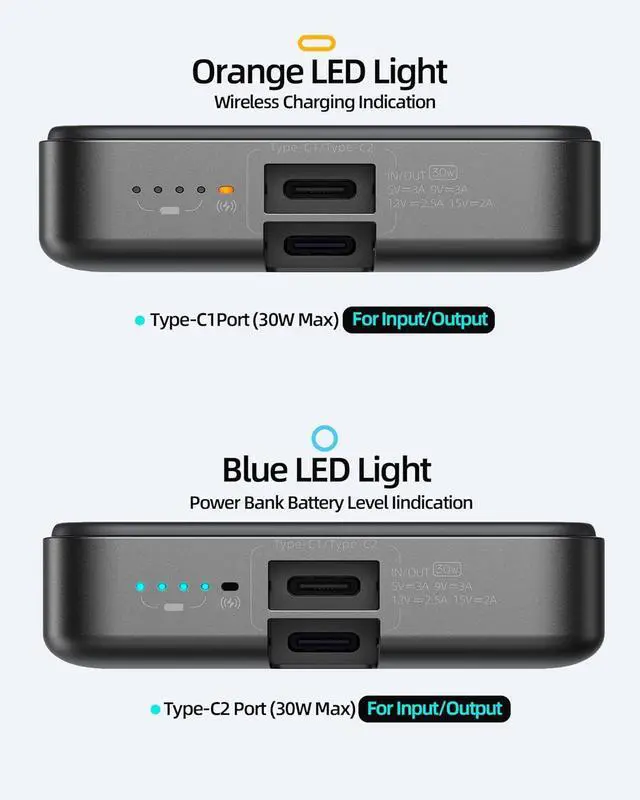 Alt view image 4 of 7 - ROMOSS MagSafe Portable Charger, 10000mAh Magnetic Power Bank with 30W USB-C Fast Charging & 15W Wireless Charging, Travel Backup Battery Pack for Apple Watch, AirPods, iPhone 16/15/14/13/12 Series
