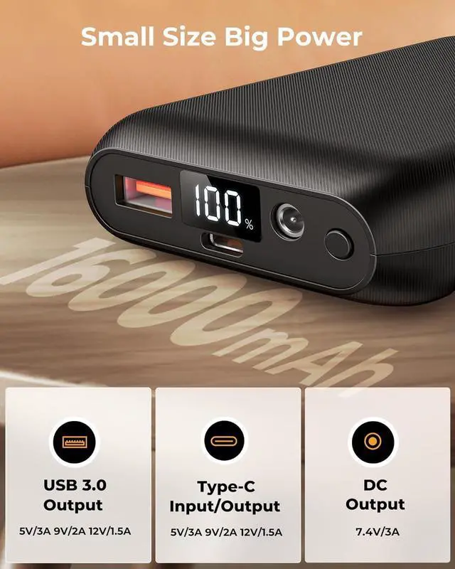 Alt view image 4 of 6 - Glaais 7.4V 16000mAh Heated Vest Battery Pack Compatible with ORORO and Venustas, Portable LED Display Battery Pack for Heated Vest, Rechargeable Power Bank for Heated Vests, Jackets, Pants