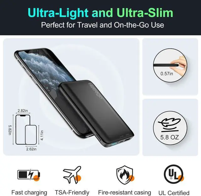 Alt view image 4 of 6 - Heated Vest Battery Pack, Ultra Compact and Thin 5V 2A USB Power Bank, 10,000 mAH Portable Charger, Rechargeable Battery for Men Women Heated Jacket, Pants, Clothing, iPhone, Samsung Etc.