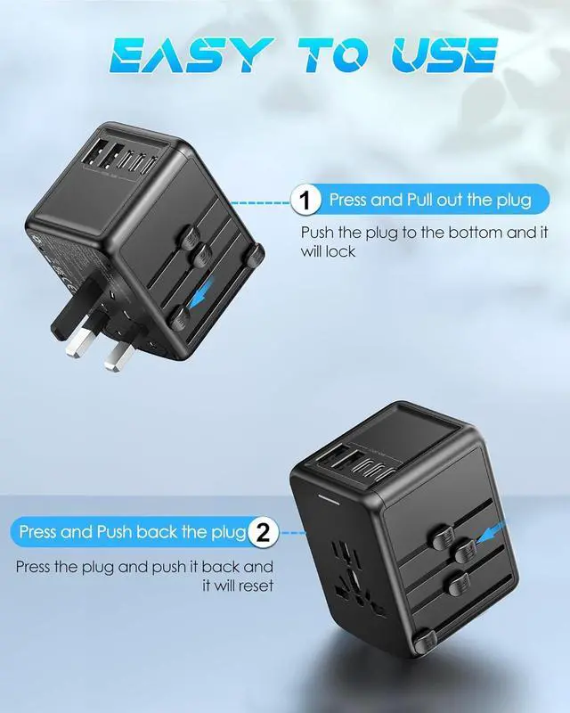 Alt view image 7 of 7 - Universal Travel Adapter, 6.0A 30W International Power Adapter, 5 USB C/A Ports + AC Outlets for All USB Devices, Type I C G A Plugs 110V 220V A/C, European Travel Plug Adapter for 200+ Countries