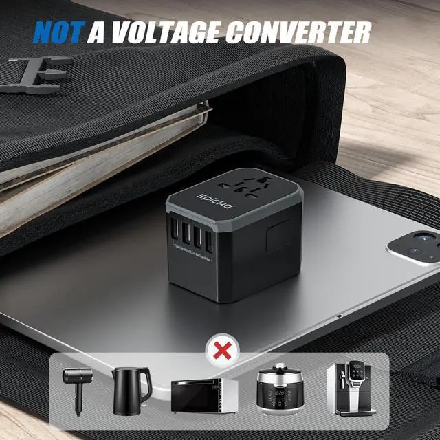 Alt view image 5 of 7 - EPICKA Universal Travel Adapter, European Travel Plug Adapter (Not a Voltage Converter) - International Power Adapter Worldwide Charger with USB-C & 4 USB-A Ports, Travel Essentials (TA-105, Grey)