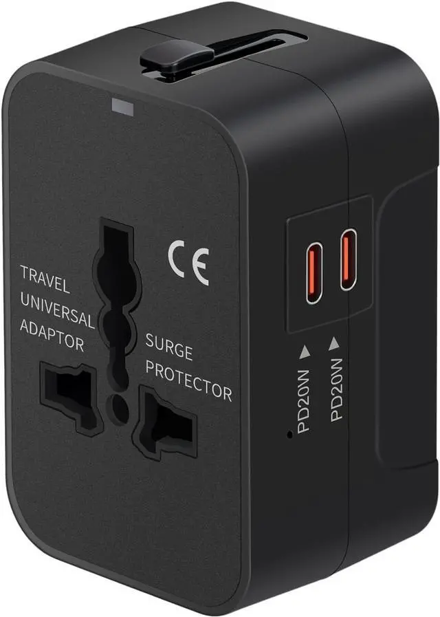 Main image of Universal Travel Adapter Fast Charger, All in One Plug Adapter With 2 USB-C PD20W GaN Worldwide Power Adapter International Wall Charger Foldable Plug Converter Travel Essential for Europe UK AUS Asia