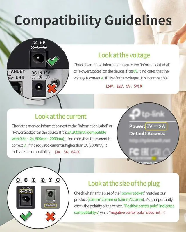 Alt view image 7 of 7 - 6V 2A Power Adapter Charger [AC 6 Volts 2 Amps Regulated Switching Power Supply] with 8 Interchangeable DC Plug for 300mA 400mA 500mA 600mA 700mA 800mA 900mA 1000mA 1500mA 2000mA Equipment