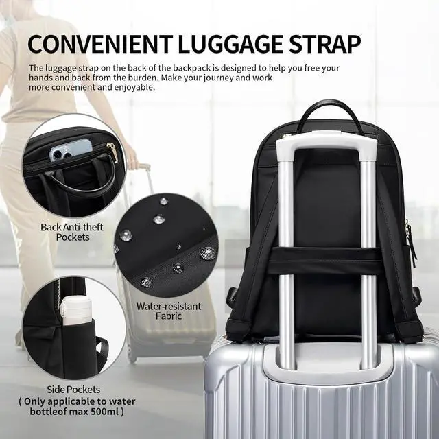 Alt view image 4 of 6 - GOLF SUPAGS Laptop Backpack for Women Slim Computer Bag Work Travel College Backpack Purse Fits 14 Inch Notebook (Black)