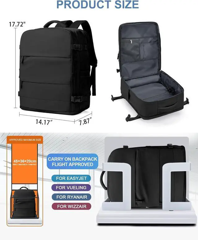 Alt view image 4 of 7 - coowoz Large Travel Backpack Carry On for Women Man Black Waterproof Gym Backpacks with Laptop Compartment Mochila de Viaje Teacher Personal Item Backpack Rucksack Airplane Accessories Must Haves
