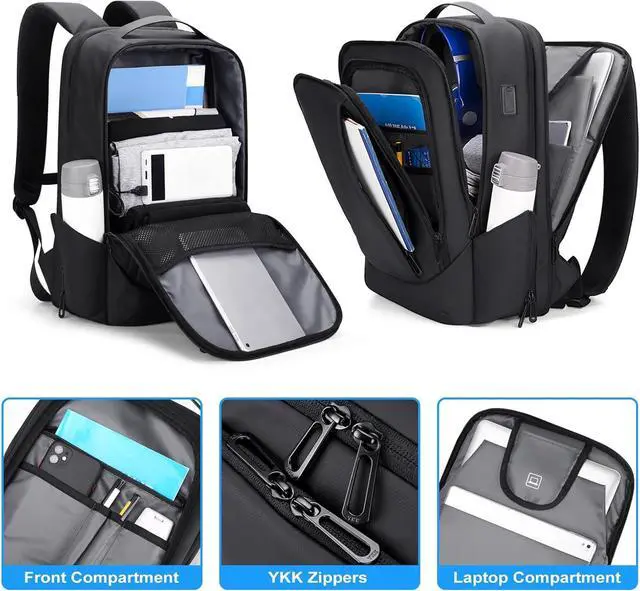 Alt view image 4 of 7 - FENRUIEN Business Travel Backpack for Men, Expandable Water Resistant Computer Backpack with USB Port, Black Laptop Backpack 15.6 Inch for College/Work
