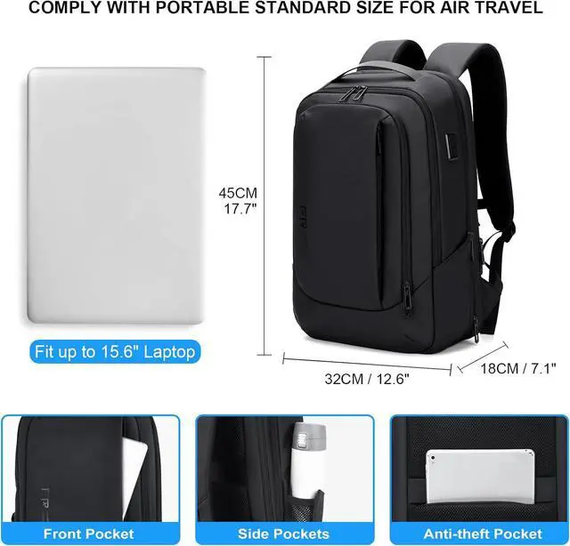 Alt view image 5 of 7 - FENRUIEN Business Travel Backpack for Men, Expandable Water Resistant Computer Backpack with USB Port, Black Laptop Backpack 15.6 Inch for College/Work