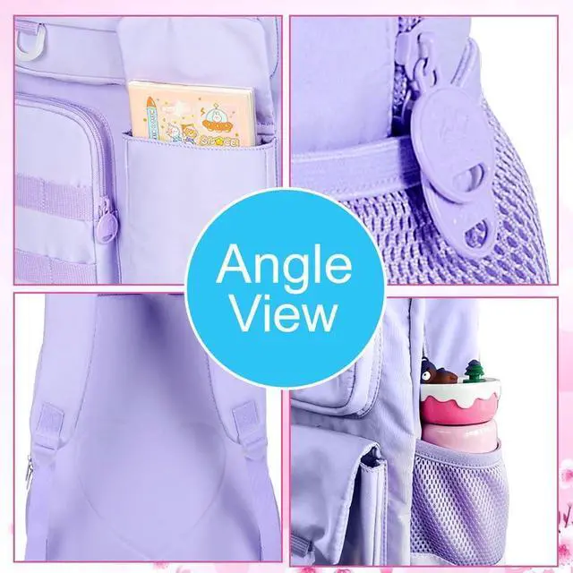 Alt view image 4 of 7 - WZLVO 3PCS Laptop Backpack for Girls Women, 15.6" Cute Aesthetic Computer Water Resistant Anti Theft College School Bookbag with Lunch Box for Teens Students - Purple