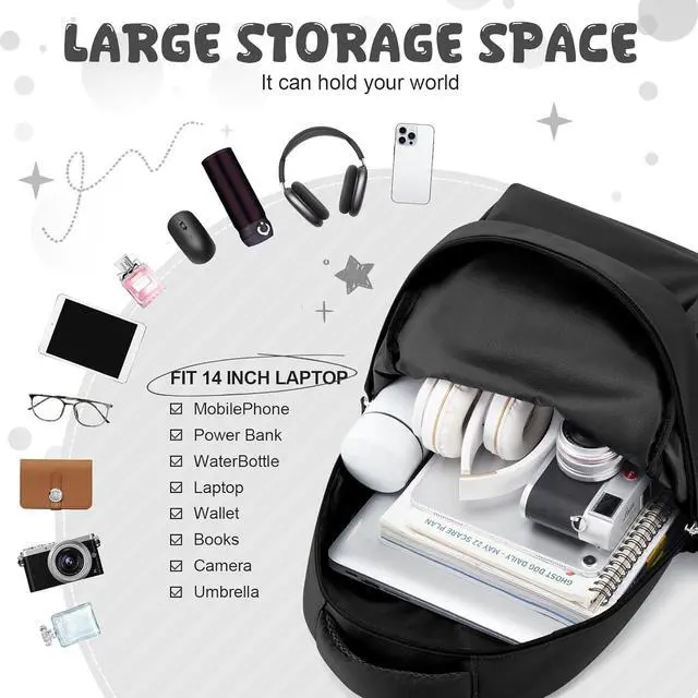 Alt view image 3 of 7 - winspansy Small Backpack For School Girls Boys Aesthetic Lightweight Travel Daypack Simple Cute Backpack For Women Men College High School Bookbag Fit 14 Inch Laptop,Black