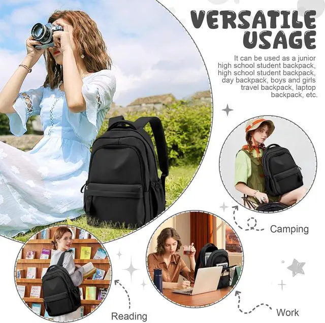 Alt view image 6 of 7 - winspansy Small Backpack For School Girls Boys Aesthetic Lightweight Travel Daypack Simple Cute Backpack For Women Men College High School Bookbag Fit 14 Inch Laptop,Black