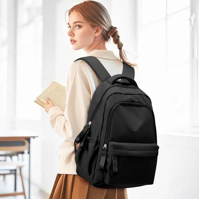 Alt view image 7 of 7 - winspansy Small Backpack For School Girls Boys Aesthetic Lightweight Travel Daypack Simple Cute Backpack For Women Men College High School Bookbag Fit 14 Inch Laptop,Black