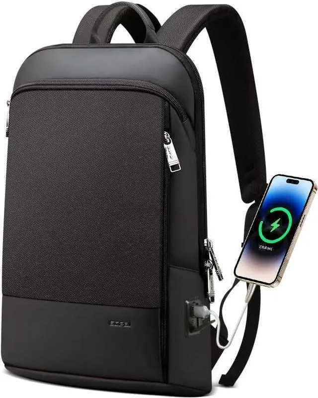 Main image of BOPai Slim Laptop Thin Business Backpack with Bottle Holder USB Charging Professional for Men Notebook Work Office Anti Theft Smart Computer 15-15.6 inch Back pack Light Black