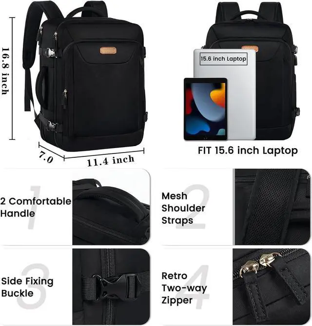 Alt view image 2 of 6 - Carry on Backpack, Flight Approved Travel Backpack TSA 15.6 Inch Anti-Theft Laptop Backpack Lightweight Daypack College Weekender Overnight Bag, 16.8 * 11.4 * 7inch,Black
