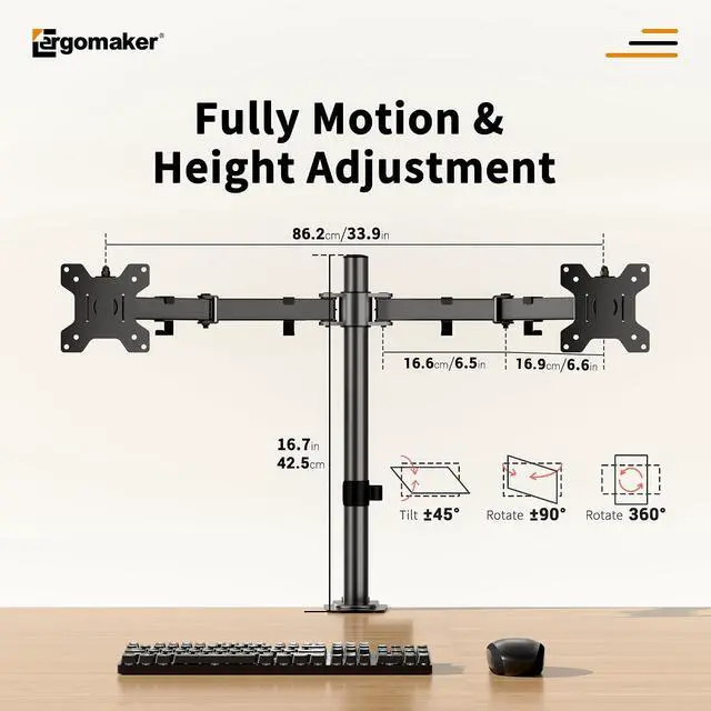 Alt view image 2 of 7 - Dual Monitor Mount, Height Adjustable Swivel for 13-27" Screens | Monitor Stand with Steel Frame Supports Up To 22 Lbs; Includes C-Clamp Mount and Adjustable Tilt/Rotation For Optimal Viewing
