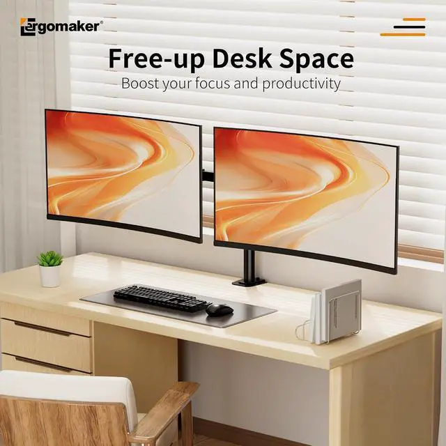 Alt view image 5 of 7 - Dual Monitor Mount, Height Adjustable Swivel for 13-27" Screens | Monitor Stand with Steel Frame Supports Up To 22 Lbs; Includes C-Clamp Mount and Adjustable Tilt/Rotation For Optimal Viewing