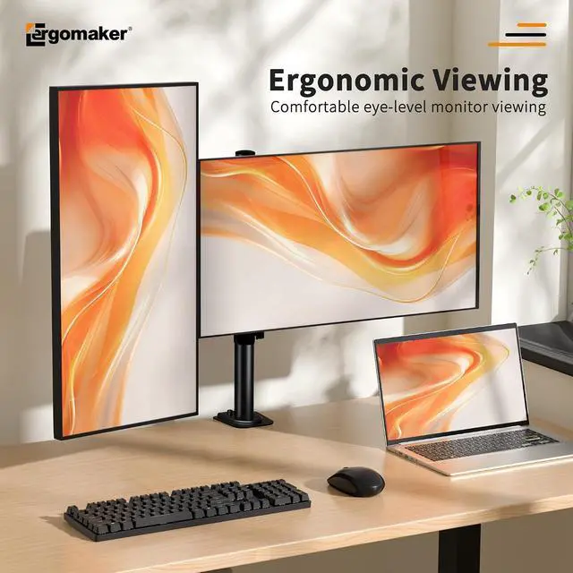 Alt view image 7 of 7 - Dual Monitor Mount, Height Adjustable Swivel for 13-27" Screens | Monitor Stand with Steel Frame Supports Up To 22 Lbs; Includes C-Clamp Mount and Adjustable Tilt/Rotation For Optimal Viewing