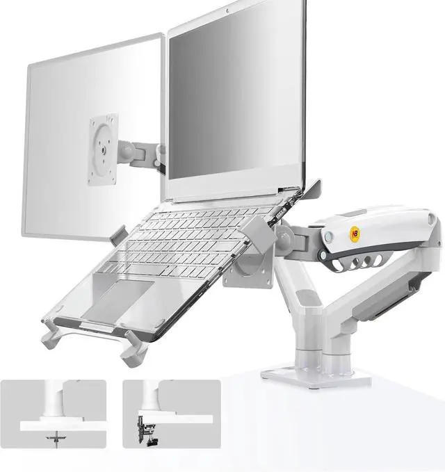Main image of Laptop Mount with Adjustable Tray for 10-17Notebook, Full Motion Arm with VESA Plate for 17-30Monitor,Clamp-on Grommet Mounting F160-FP (White)