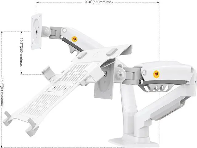 Alt view image 3 of 6 - Laptop Mount with Adjustable Tray for 10-17Notebook, Full Motion Arm with VESA Plate for 17-30Monitor,Clamp-on Grommet Mounting F160-FP (White)