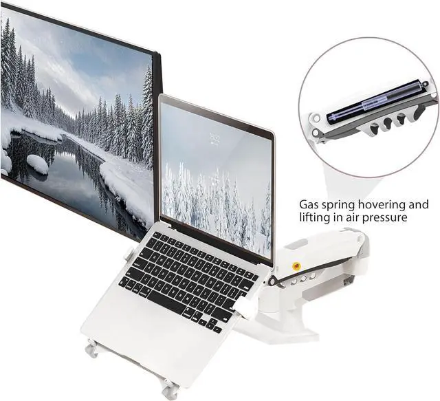 Alt view image 5 of 6 - Laptop Mount with Adjustable Tray for 10-17Notebook, Full Motion Arm with VESA Plate for 17-30Monitor,Clamp-on Grommet Mounting F160-FP (White)