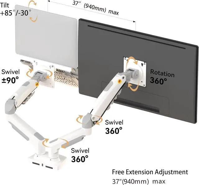 Alt view image 2 of 6 - Laptop Mount with Adjustable Tray for 10-17Notebook, Full Motion Arm with VESA Plate for 17-30Monitor,Clamp-on Grommet Mounting F160-FP (White)
