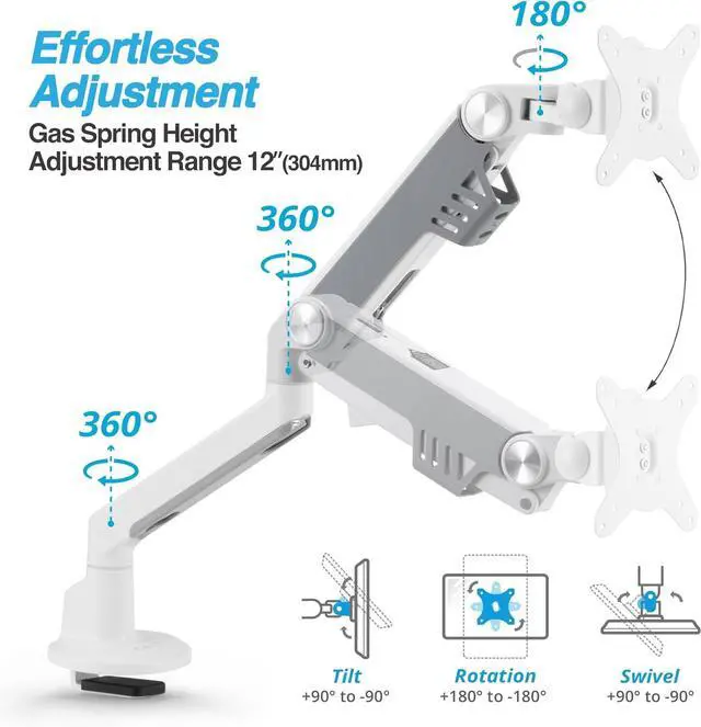 Alt view image 3 of 7 - AVLT Single 13"-38" Monitor Arm Desk Mount - White | fits One Flat/Curved/Ultrawide Screen Full Motion Height Swivel Tilt Rotation Adjustable Arm - VESA/C-Clamp/Cable Management