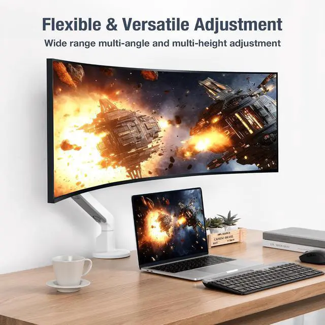 Alt view image 4 of 7 - AVLT Single 13"-38" Monitor Arm Desk Mount - White | fits One Flat/Curved/Ultrawide Screen Full Motion Height Swivel Tilt Rotation Adjustable Arm - VESA/C-Clamp/Cable Management