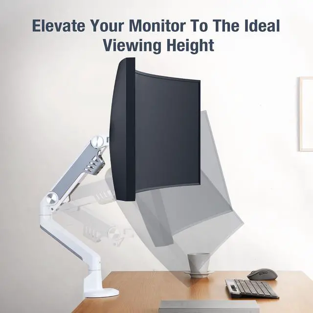 Alt view image 7 of 7 - AVLT Single 13"-38" Monitor Arm Desk Mount - White | fits One Flat/Curved/Ultrawide Screen Full Motion Height Swivel Tilt Rotation Adjustable Arm - VESA/C-Clamp/Cable Management