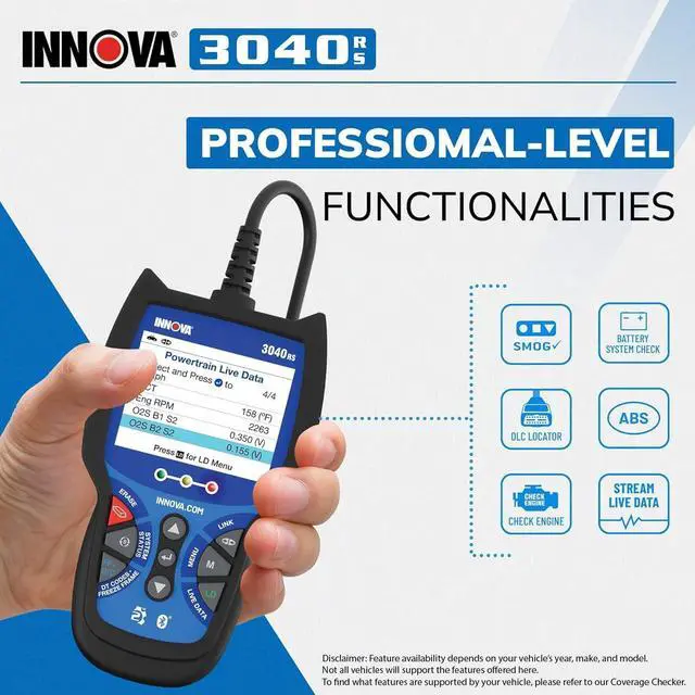Alt view image 5 of 7 - INNOVA 3040RS, OBD2 Scanner, Live Data Streamer, Battery/Alt Tester, Reset Check Engine Light/Brake Light/Oil Light, Free Mechanic Recommended Fix & Parts & Est Repair Cost, Free Updates