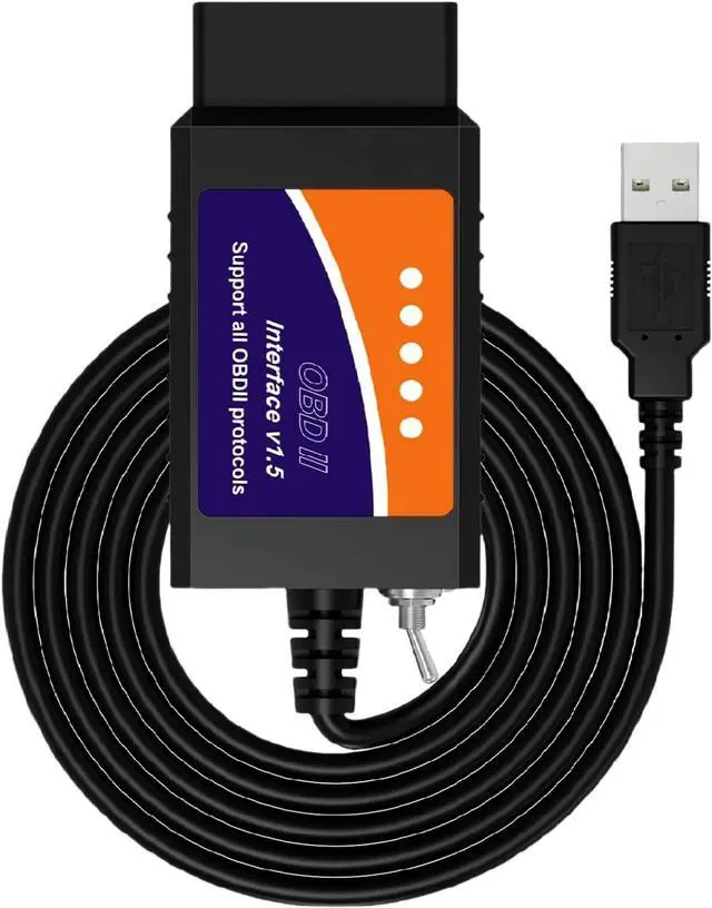 Main image of ELM327 OBD2 USB Adapter for Windows, ELMconfig Scanner with MS CAN/HS CAN Switch for Scan F150 F250 Car and Light Truck Check Engine Light, Diagnosis on Windows with V1.5 Chip
