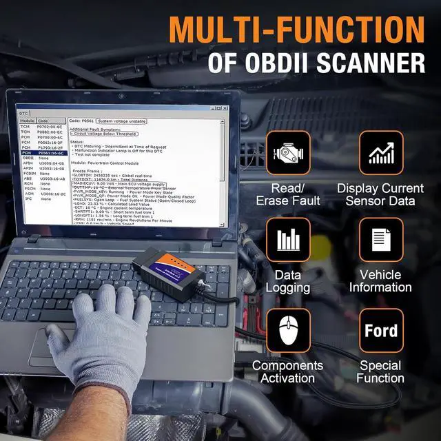 Alt view image 2 of 7 - ELM327 OBD2 USB Adapter for Windows, ELMconfig Scanner with MS CAN/HS CAN Switch for Scan F150 F250 Car and Light Truck Check Engine Light, Diagnosis on Windows with V1.5 Chip