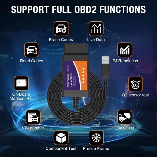 Alt view image 4 of 7 - ELM327 OBD2 USB Adapter for Windows, ELMconfig Scanner with MS CAN/HS CAN Switch for Scan F150 F250 Car and Light Truck Check Engine Light, Diagnosis on Windows with V1.5 Chip