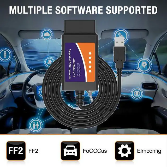 Alt view image 6 of 7 - ELM327 OBD2 USB Adapter for Windows, ELMconfig Scanner with MS CAN/HS CAN Switch for Scan F150 F250 Car and Light Truck Check Engine Light, Diagnosis on Windows with V1.5 Chip
